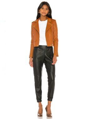 COMMANDO Black Vegan Leather Mid Rise Jogger Ankle Pants, Size M